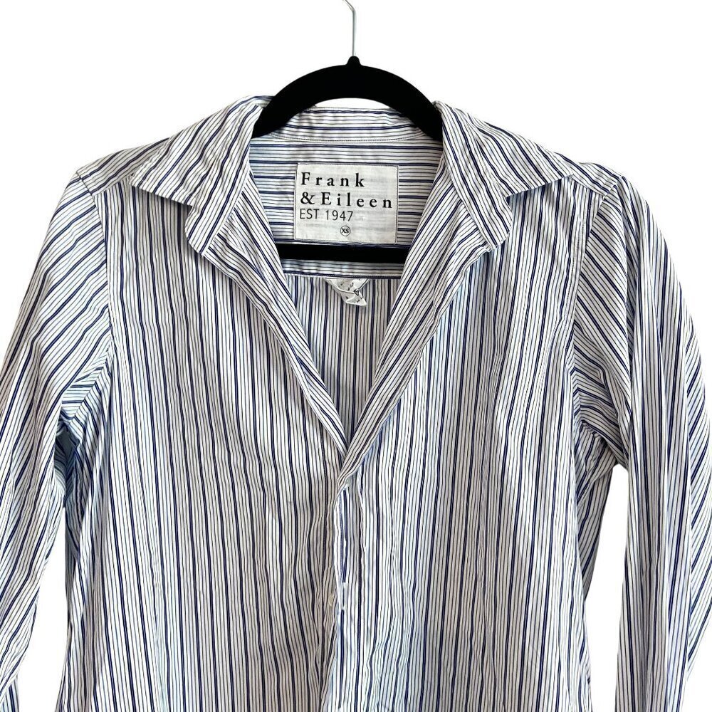 Frank & Eileen Grayson Navy Blue Stripe Cotton Button Down Shirt XS - Picture 4 of 11